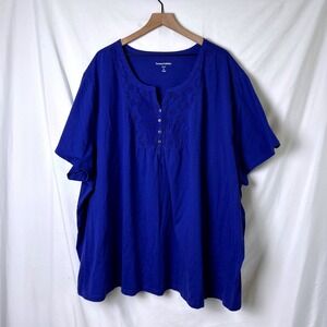 Woman Within Womens Tunic Top Blue Eyelet Short Sleeve Plus Size 6X Cottagecore